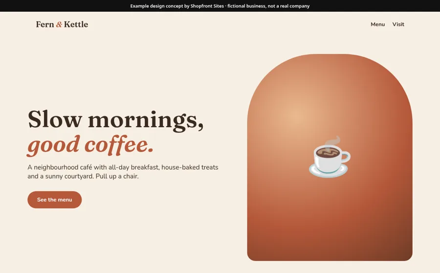 Example design concept: Fern & Kettle Café (fictional business)